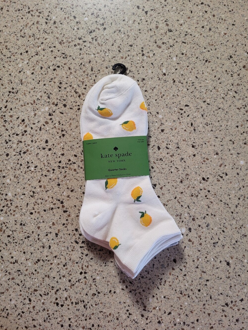 3-Pk Kate Spade New York Lemon Print, Spades Quarter Socks Womens Shoe Size 4-10